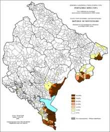 Share of Albanians in Montenegro by settlements 2003