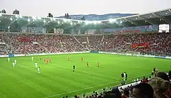 Switzerland-Albania play in 2003 at the Stade de Genève