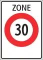 2.59.1a Start of area with a 30 km/h speed limit (especially careful driving is requested)