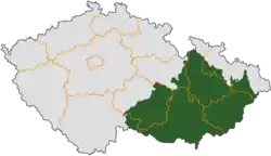 Moravia (green) overlapped with the current regions of the Czech Republic