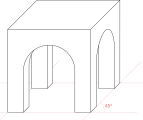 Stone arch drawn in cabinet perspective.