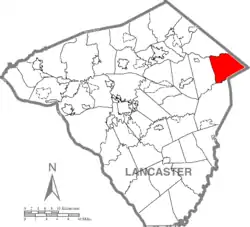 Map of Lancaster County highlighting Caernarvon Township