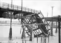 The fire caused a section of the bridge to collapse into False Creek.