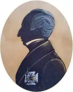 Silhouette of a man with a pronounced aquiline nose wearing early 1800s clothing.