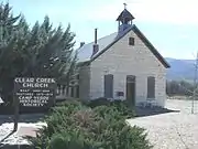 The Clear Creek Church was built in 1898 and is located on Clear Creek Road 3.5 mi. SE of Camp Verde.  The builders placed in the cornerstone of the building a bible and a $5 gold piece (which was chiseled away in the 1920s). It was Camp Verde’s only church until 1913, when it was transformed into the city’s one-room schoolhouse. In 1946, the church was abandoned. Today Clear Creek Church is looked after by the Camp Verde Historical Society. It was listed in the National Register of Historic Places on August 6, 1975, reference #75000362.