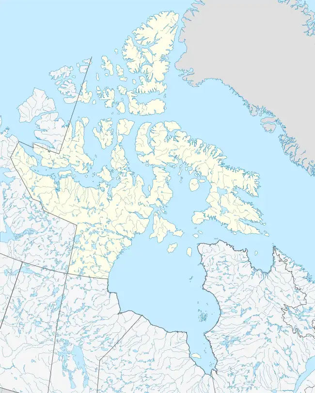 Map of Nunavut with a dot at the location of Lancaster Sound