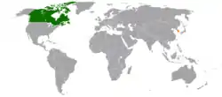 Map indicating locations of Canada and South Korea