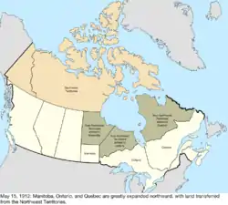 Map of the change to Canada on May 15, 1912