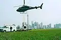 Helicopter beginning  Canadian Arrow's crew cabin drop test on the Toronto Islands, August 14, 2004.