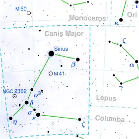 Messier 50 is found 8° north and 3° east of Sirius