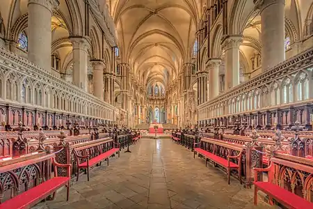 Rebuilt Choir of Canterbury Cathedral (1174–84). (The lower arcades and stalls are a later addition.)