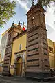 Baroque brick Parish of San Sebastián Mártir, Xoco in Mexico City, was completed in 1663