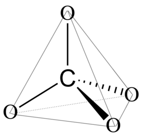 Diagram of carbon tetrahedrally bonded to oxygen