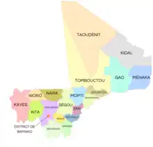 A map of former regions of Mali