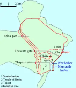 a map showing the defences of the city of Carthage