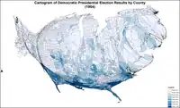 Cartogram of Democratic presidential election results by county