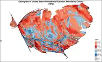 Cartogram of presidential election results by county