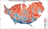 Cartogram of presidential election results by county