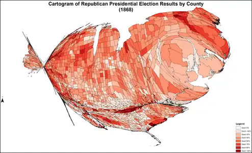 Cartogram of Republican presidential election results by county