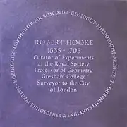 Stone recognising the work of Robert Hooke (2007)