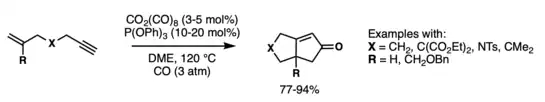 Pauson-Khand in DME (dimethoxyethane? dimethyl ether?) at 120°C