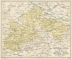 Detailed map of Central India Agency in 1909 before separation of Gwalior Residency