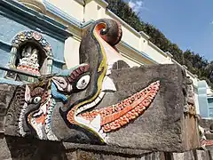 Hiti Manga in the Balaju Water Garden. Almost all stone taps in Nepal depict this Makara