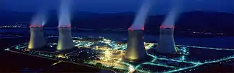 The Cruas nuclear power plant at night