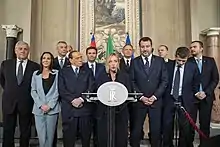 Giorgia Meloni and other prominent members of the centre-right coalition at the Quirinal Palace in 2022