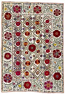 Suzani (ceremonial hanging); late 1700s; cotton; 92 × 63; from Uzbekistan; Indianapolis Museum of Art (US)