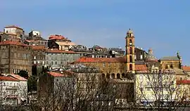 View of Cervione with Cervione Cathedral.