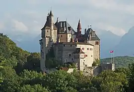 A view of the Château de Menthon-Saint-Bernard above Lake Annecy