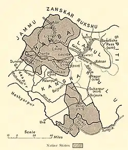 Princely States of the Shimla Hills, Mandi in the south (1911)