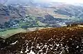 Looking NE from the summit of Lingmoor Fell with Chapel Stile and the Burlington quarry in view in Great Langdale