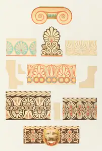Ancient Greek polychrome palmettes, illustrated by Jacques Ignace Hittorff, 1830 (published in 1851)