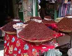 Chapulines (dried grasshoppers) for sale at a market