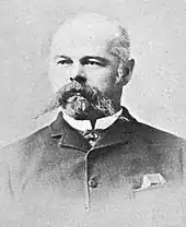 Balding, middle-aged man with beard and a long mustache