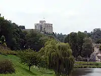 View of the castle of Falaise showing its modern concrete entrance tower.