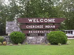 "Welcome Cherokee Indian Reservation" sign