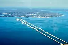 High aerial photo of the bridge spans