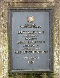 Plaque with text commemorating the visit of Queen Elizabeth II