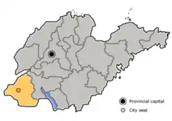 Location of Heze City jurisdiction in Shandong