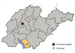 Location of Zaozhuang in Shandong