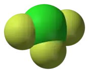 Spacefill model of chlorine trifluoride