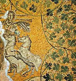 A representation of Jesus as Sol Invictus. Mosaic of the 3rd century on the Tomb of the Julii under St. Peter's Basilica.