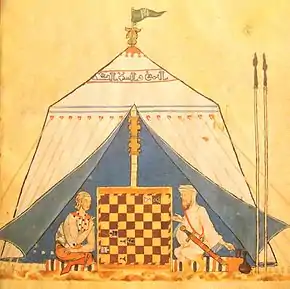 Christian And Muslim playing chess. Libro de los juegos.