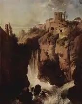 The Temple of Vesta  in Tivoli, Italy was the subject of many romantic landscape paintings in the 18th and 19th centuries.  This one is by Christian Dietrich, from about 1750.