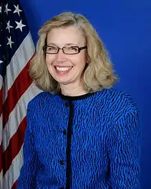 Christine Fox, former Acting Deputy Secretary of Defense. With her appointment, Fox became the highest-ranking woman to serve in the United States Department of Defense.