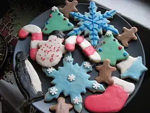 Christmas cookies decorated with powdered sugar glaze