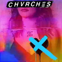 In the album cover, Lauren Mayberry with her eyes covered by the band's logo and a necklace that reads "Love is Dead" with the multicolored image being distorted. On top of the image, a black heart with a blue X painted on top.